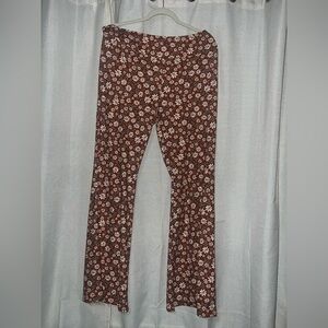 No Boundaries Floral Print Pants - Brown and White